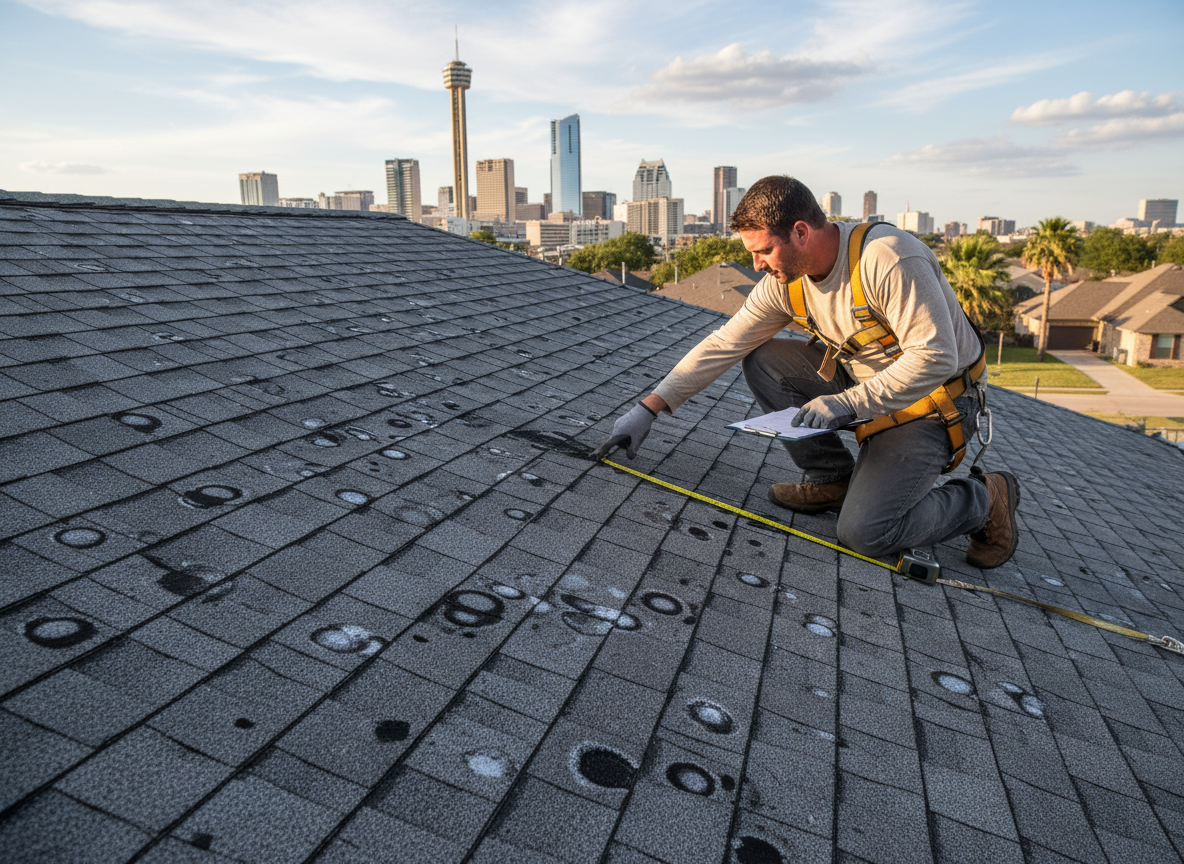 Cracked Roof Shingles After Hail in San Antonio, TX
